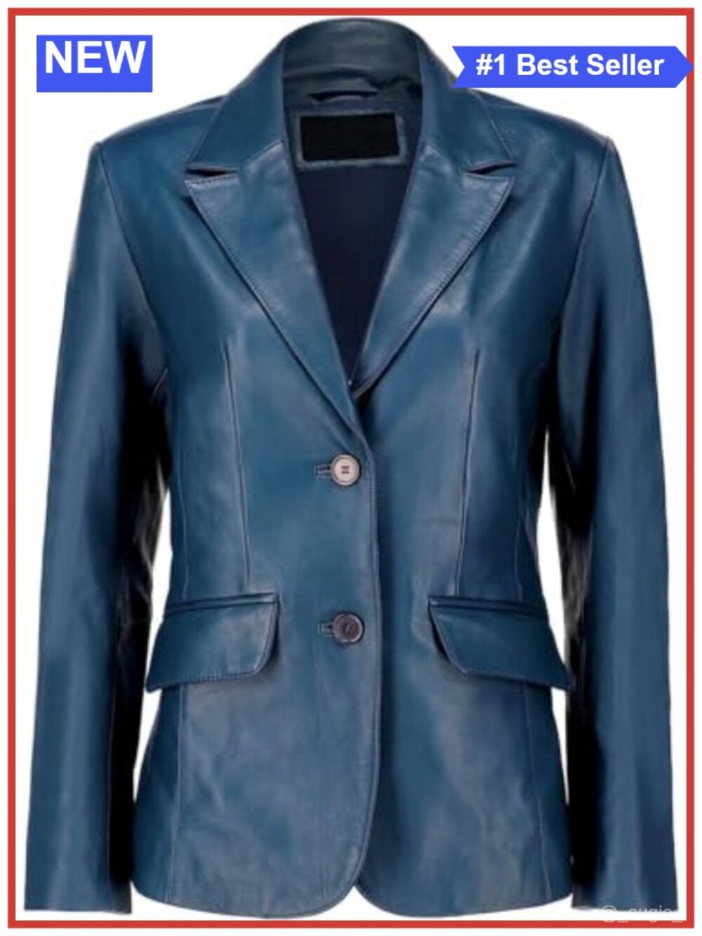 Lambskin Leather Blazer Notch Collar 2-Button Coat Long Sleeve